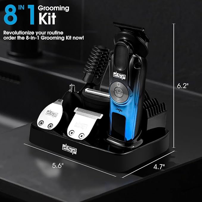DSP Men's Grooming Kit Beard Trimmer for Men Nose Trimmer Body Trimmer Foil Shaver T-Blade Mustache Cordless Hair Trimmer IPX6 Waterproof2 Speeds Adjustable Gift for Men (Blue)