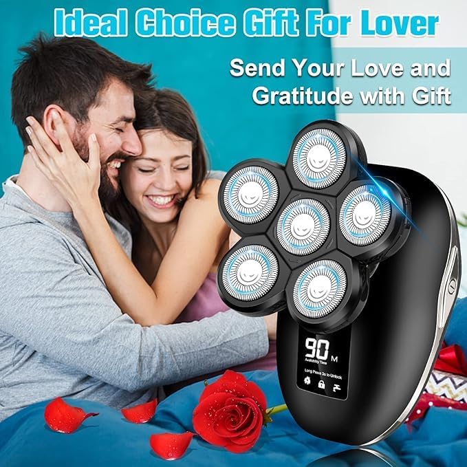 Electric Shaver for Men 6 in 1 Electric Razor for Men IPX7 Wet/Dry Waterproof Men's Shavers Rotary Head with Shavers Kit LED Display Gifts for Husband DadBoyfriend (Silver)