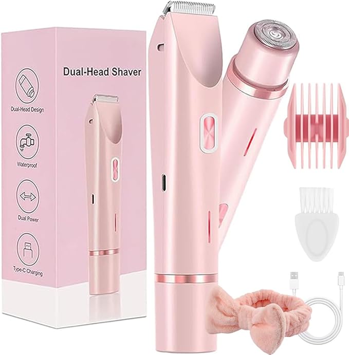 Electric Bikini Trimmer Tools for WomenIpx7 WaterproofDouble Head Detachable Shavers Razors for Facial Face Chin Underarm Eyebrow (Pink)