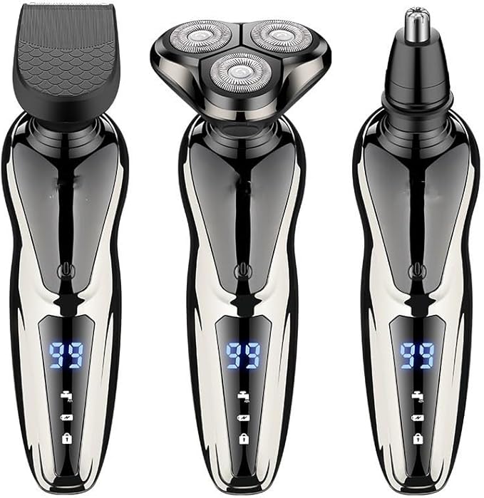 Head Shaver for Men 3 in 1 Electric Shaver Nose Hair Trimmer USB Rechargeable Portable Razor 3D Floating Blade Digital Display Shaving Beard Machine 3 in 1 Kits