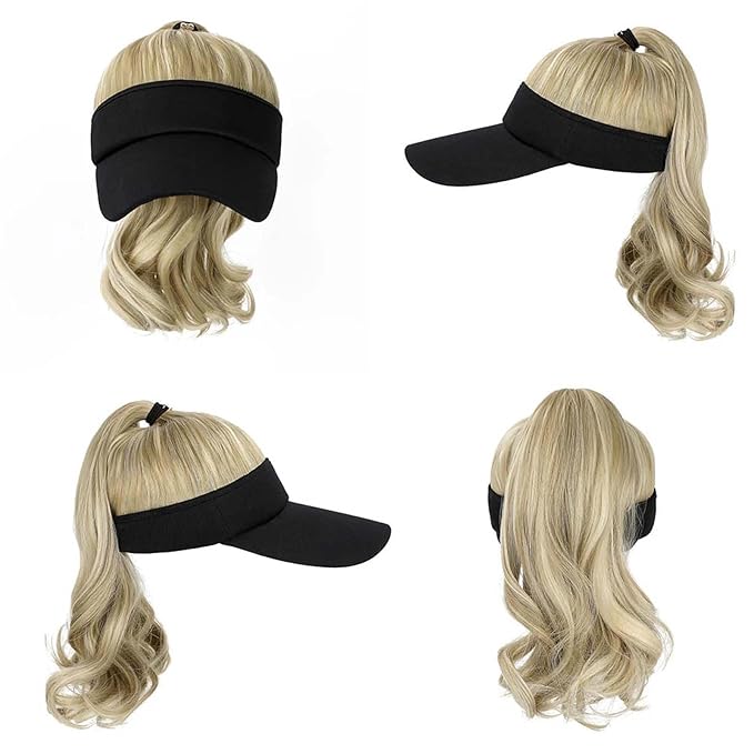 Hat Wig for Women Baseball Cap Wig with Curly Synthetic Hair Extensions Ponytail Cap wig Sun Hat with Hair