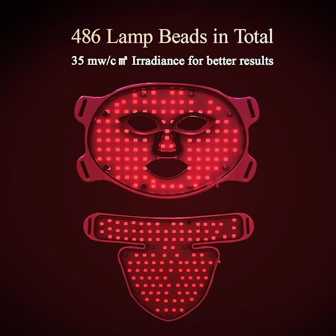 MEGELIN Led Red Light Therapy Face &amp Neck Mask 7 Colors Led Light Therapy Facial Mask Infrared Red Light Therapy Mask Infrared Light Skin Rejuvenation(White)