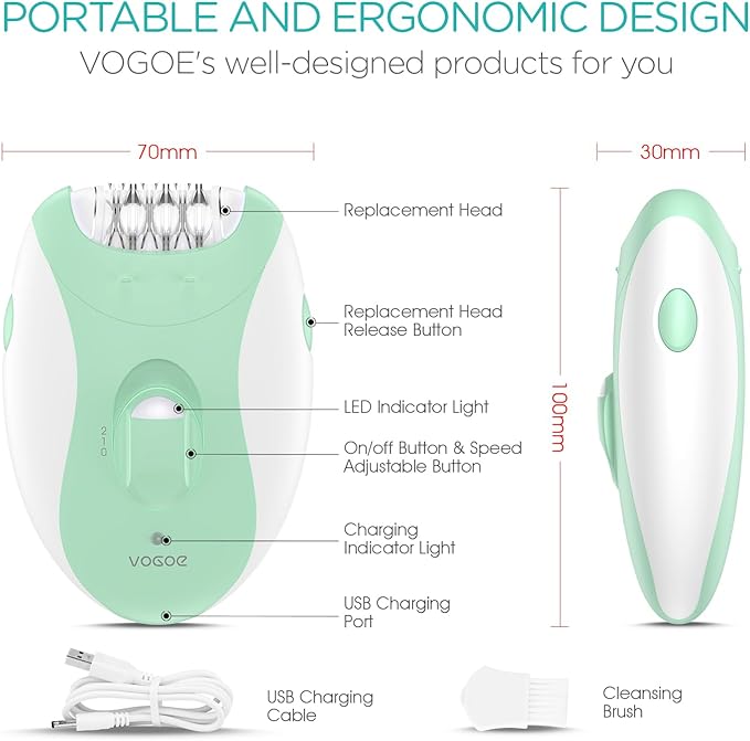 Epilator for Women-Cordless Epilators Hair Removal for Women 4-in-1 Electric Razor Hair Remover 2 Speeds &amp 21 Tweezers for Face Legs Arms Armpit Bikini Green HR310