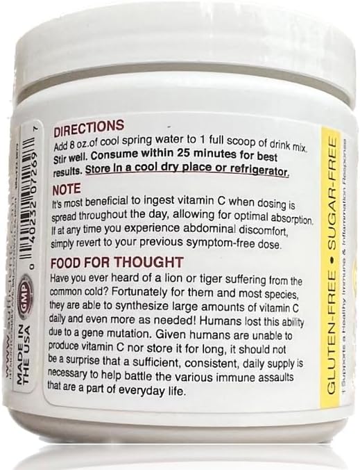Sufficient-C High Dose Non-GMO Vitamin C Lemon Peach Immune-Ade Drink Mix Convenient 125 Gram Size w/L-lysine Bromelain &amp a Premium 96% Pure Green Tea Extract - Stomach Friendly Adrenal Support