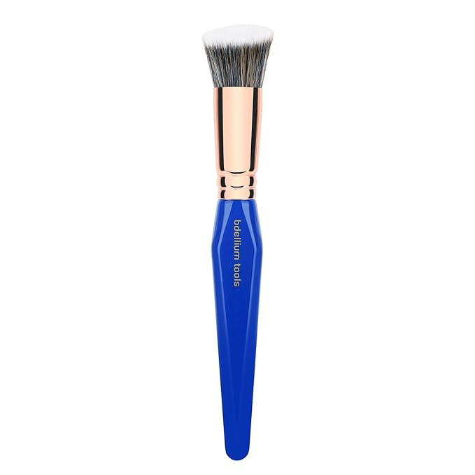 Bdellium Tools Professional Makeup Brush - Golden Triangle 956 Slanted Precision Kabuki - With All Vegan and Soft Synthetic Fibers For Perfect Complexion (Blue 1pc)