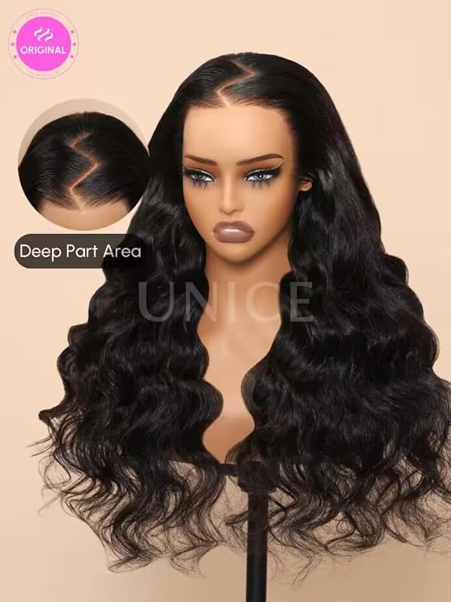 UNICE Pre Everything Glueless Drawstring Wig Body Wave 13X4 HD Pre Cut Lace Front Wigs Human Hair Pre Bleached Invisible Bye Bye Knots Wig Pre Plucked 150% Density 26inch