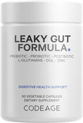Codeage Leaky Gut Supplement L-Glutamine N-Acetylglucosamine Probiotic Butyric Acid Polyphenols Quercetin DGL Marshmallow Root Berberine BioPerine Cinnamon Vegan Non-GMO 60 Capsules