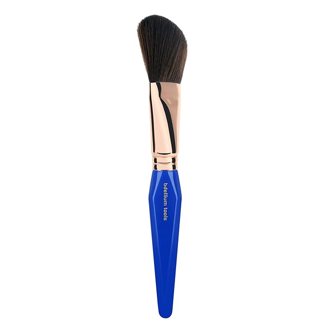 Bdellium Tools Professional Makeup Brush - Golden Triangle 990 Angled Face - With All Vegan and Soft Synthetic Fibers For Whisking Powder and Brushing off Excess (Blue 1pc)