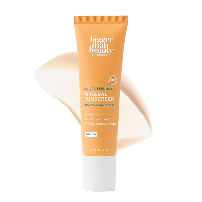 Daily Defender Broad Spectrum SPF 50 Mineral Sunscreen with Hyaluronic Acid Vitamin C &amp Niacinamide (as Vitamin B3) Lightweight UVA &amp UVB Protection Skin Care Untinted