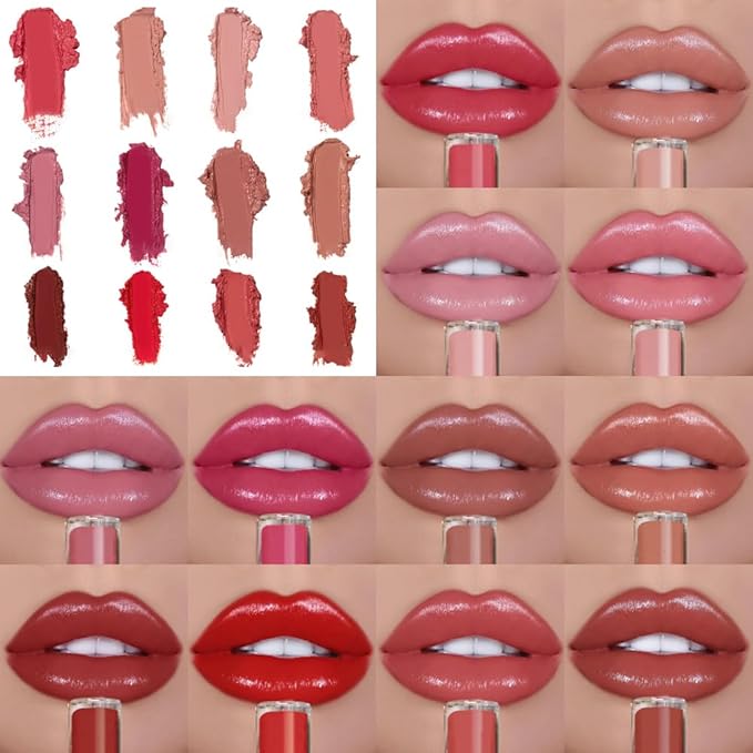 12 Color Cream Lip Gloss Lipstick PortableUpgraded Waterproof Long-Lasting Moisturizing Lip Lipsticks for Daily UseNon-Stick to Cup Natural Lipsticks for Home Travel Women (3)