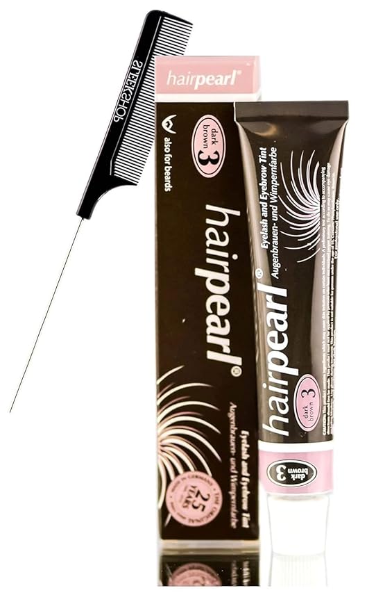 Hairpearl Original Hair Pearl TINT Color Dye for Iashes and broows (w/Sleek Steel Pin Rat Tail Comb) PPD-Free Haircolor Hair Tinting Made in Germany (No 4.4 Graphite Brown)