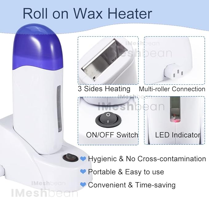 Milk Honey Roll on Wax Warmer Kit Depilatory Roll on Wax Roller Kit with Heater Roller Wax Hair Removal Kit for Women Men Body Skin Eyebrow Facial Armpit Bikini Brazilian Leg Sensitive Skin