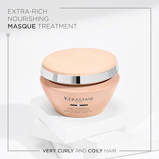 Kerastase Curl Manifesto Beurre Haute Nutrition Strenghening Hair Mask For All Wavy Curly and Coily Hair - Prevents Breakages Softens and Adds Shine 6.8 Fl Oz