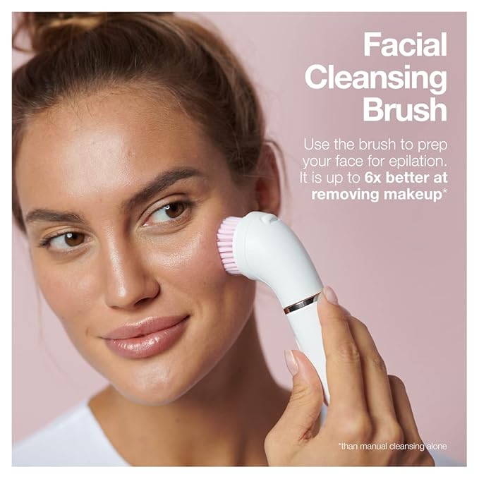 Braun SE5-895 Epilator Hair Removal Device Epilator for Women Includes Shaver and Facial Cleansing Exfoliator Brush Attachments Waterproof Cordless and Rechargeable