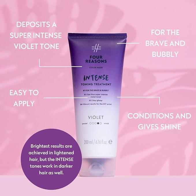 Four Reasons Color Mask INTENSE- Violet ? (27 Colors) Intensive Toning Treatment - Color Depositing Conditioner ? Semi Permanent Hair Dye for Lightened and Colored Hair? 100% Vegan 6.76 fl oz