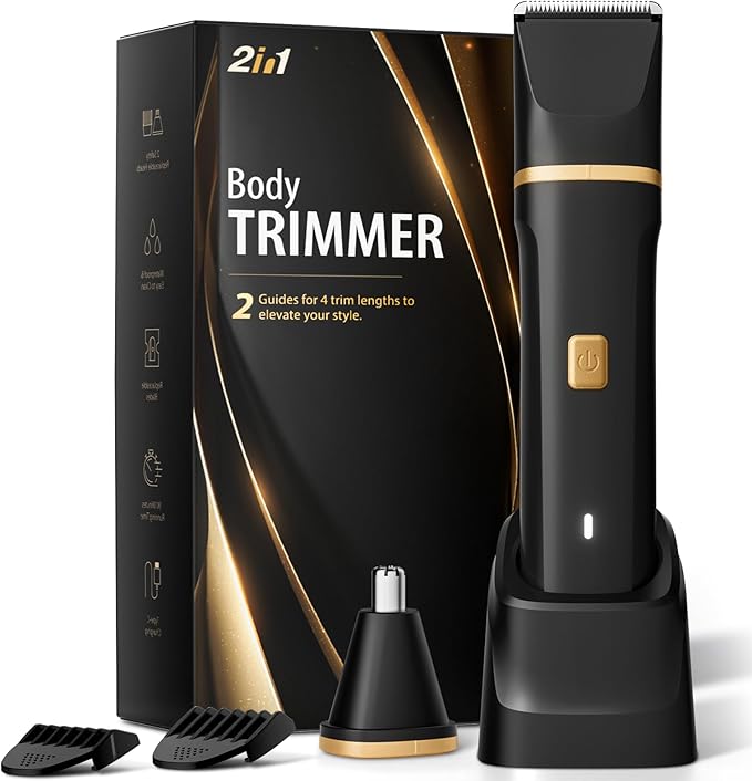 Electric Razor for Men IPX7 Waterproof Versatile Shaver for Temple Groin Nose Ear Hairs Beard Body Hair Trimmer Painless Grooming Kit with 2 Replaceable Heads Birthday Gifts for Men