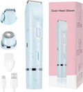 Women's Bikini Trimmer 2-in-1 Electric Shaver for Bikini Line Legs Underarms Face - Waterproof Women's Electric Shaver for Sensitive Skin USB Rechargeable (Blue)
