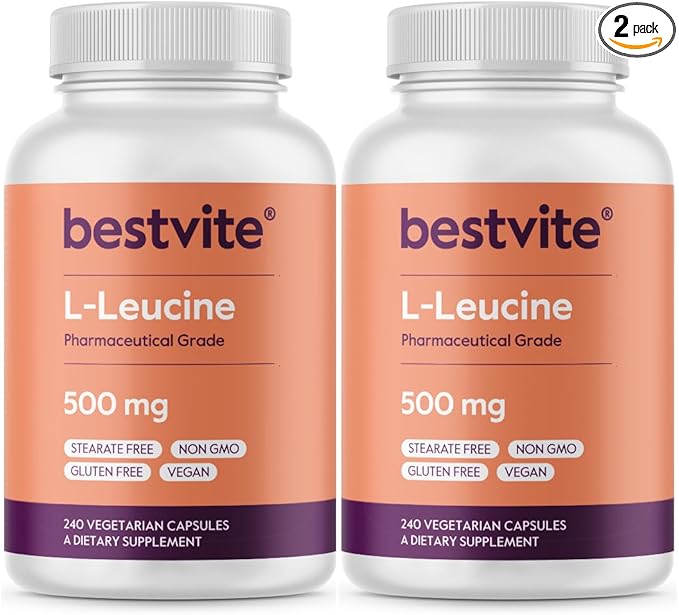 BESTVITE Filler-Free L-Leucine 500mg per Capsule (480 Vegetarian Capsules) (240x2) ? No Stearates No Fillers ? Vegan Non-GMO Gluten-Free Leucine Supplement ? Essential Amino Acid Supplement