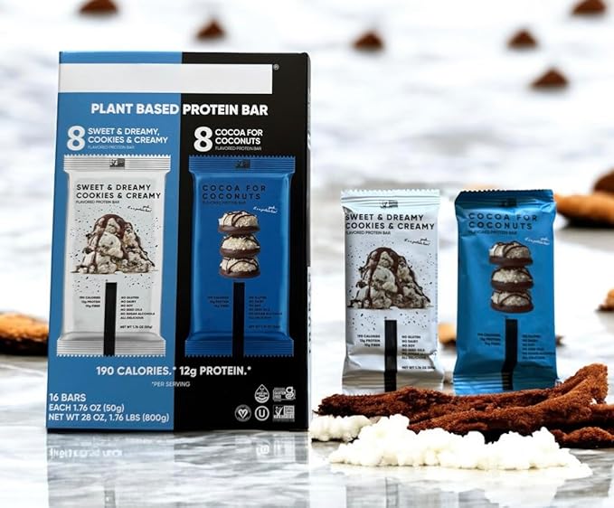 TRUBAR Based Protein Bars 8 Sweet &amp Dreamy Cookies &amp Cream 8 Cocoa for Coconuts 12g Protein 190 Calories 16 counts Count (1 Pack)