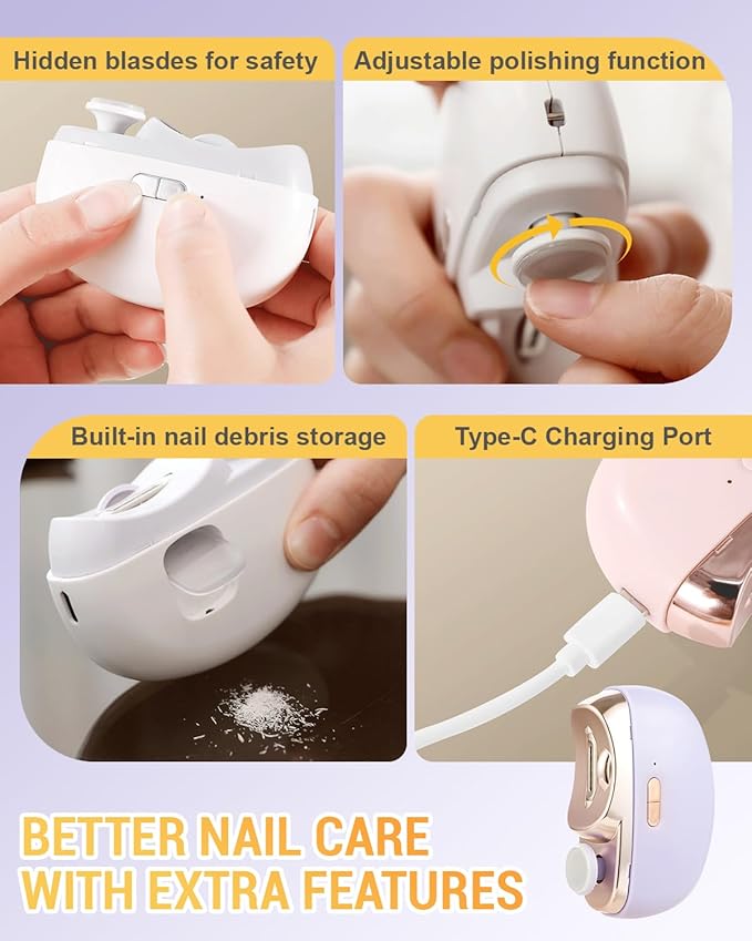 3 in 1 Automatic Electric Nail Clipper 2025 New Electric Toe Nail Clippers with Polishing for Seniors Adults Baby Automatic Electric Nail Clippers Nail File with LED Light &amp Storage Box (Purple)