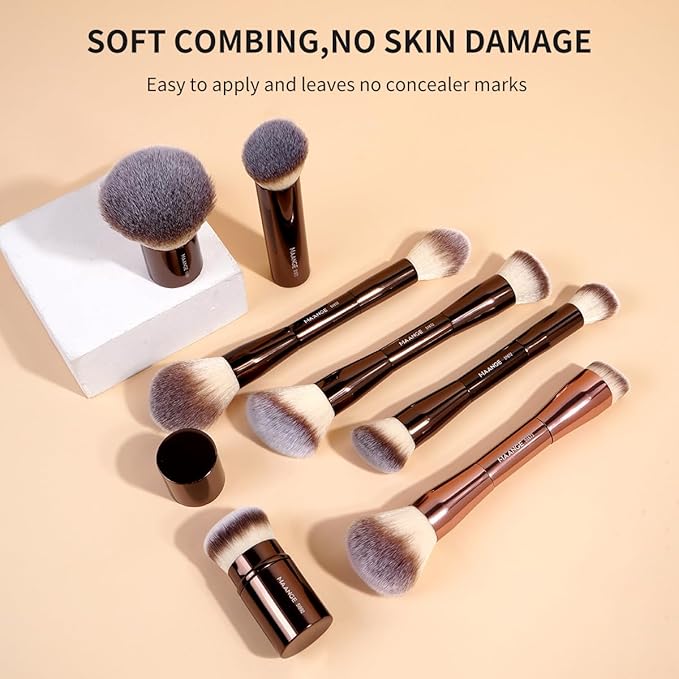 MAANGE 20 PCS Makeup Brush Set with Bag Double-ended Kabuki Brush Foundation Contour Brush for Liquid Powder Concealer Eye Shadows Cream Cosmetics Blending Blush Face Makeup Tools with Case (Coffee)
