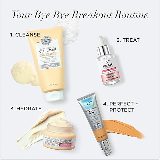 IT Cosmetics Bye Bye Breakout Acne Treatment Face Serum -With 2% Salicylic Acid &amp 3% Lactic Acid - Helps Reduce Pimples in 3 Days &amp Fades Look of Post-Acne Marks in 8 Weeks - 1 Fl. Oz