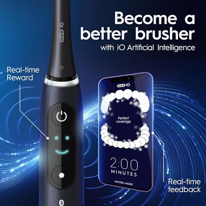 Oral-B iO Series 8 Electric Toothbrush with 2 Replacement Brush Heads and Travel Case Rechargeable Toothbrush Black Onyx