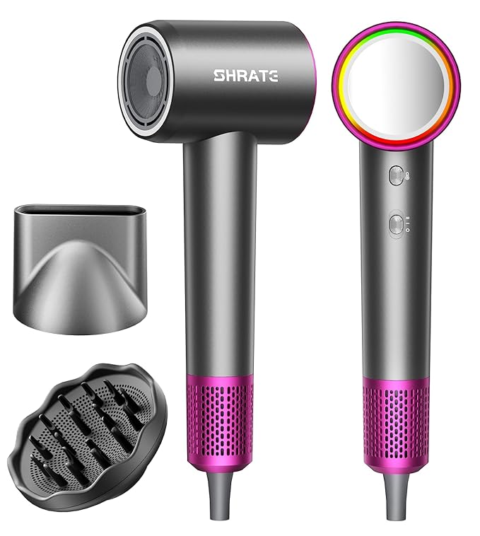 SHRATE Professional High Speed Ionic Hair Dryer | Ultra-Fast Drying | 500 Million Negative Ions | Low Noise | 160000 RPM | Compact Blow Dryer with Magnetic Diffuser for Faster Drying All Hair Types