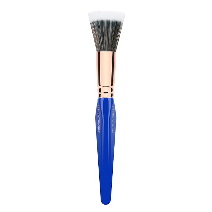 Bdellium Tools Professional Makeup Brush - Golden Triangle 955 Duo Fibre Finishing - With All Vegan and Soft Synthetic Fibers For Stippling Lightweight Application (Blue 1pc)