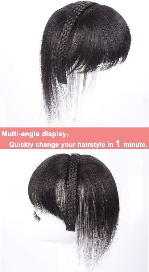 10 Womens Human Hair Braided Headband - Natural Looking Hairband Braids - Human Hair Topper Clip In Topper - Wiglets With Bangs - Twist Braid - Natural Black