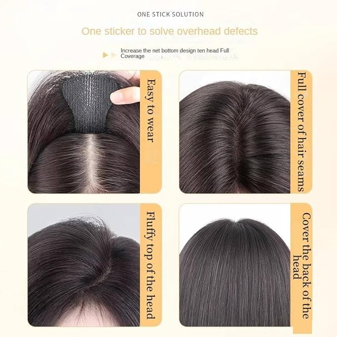 Hook and Loop Strap Human Hair Bangs No Clips Magic Paste Toppers For Women Female Upgrade Sewing Stickers Increase Volume of Fluffy Hair Patches (Dark Brown Air Bangs 6x8cm)
