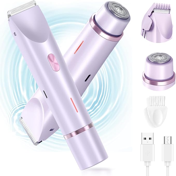 2025 New 2 in 1 Electric Shaver for Women 2 in 1 Double-Headed Waterproof Wet and Dry Dual Head Body Shaver Electric Trimmer for Women (Purple)