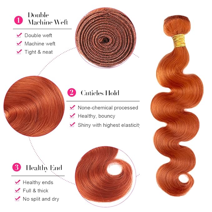 34 34 34 inch Ginger Bundles 350 Body Wave Bundles Human Hair Ginger Body Wave Bundle Same Length Orange Color
