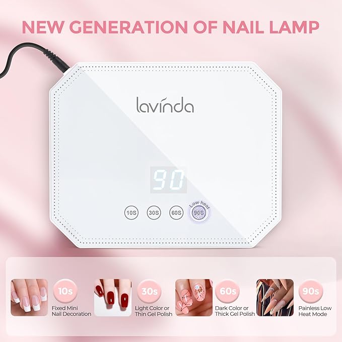 Lavinda 54W Corded UV LED Nail Lamp for Gel Nails - Plug-in Professional Nail Dryer with Fast Curing 4 Timers Touch Screen Compatible with All Gel Polishes (White)