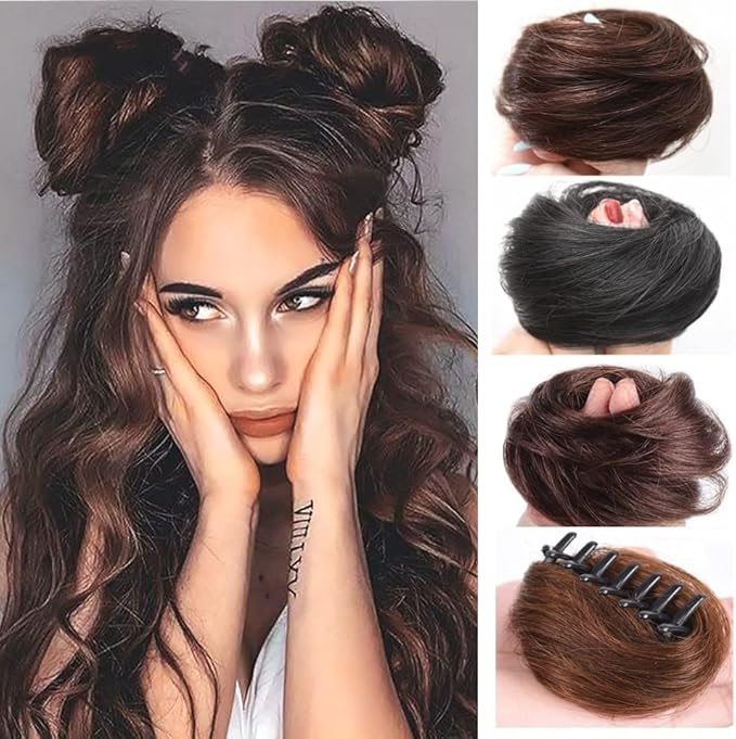 HIHELO 1-Pack Mini Claw Clip Messy Cat Ears Short Synthetic Curly Wavy Bun Extension Wig Claw Clip Women Hair Accessories (Color : 19)