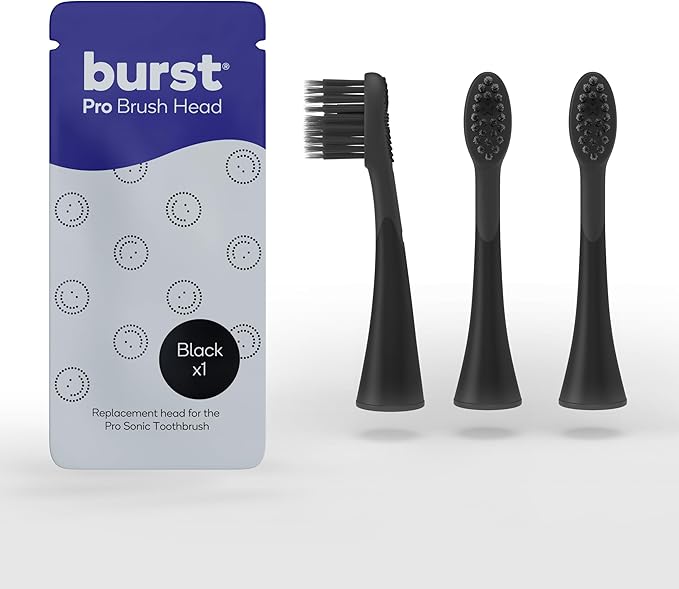 BURST Pro Sonic Electric Toothbrush Genuine Replacement Heads (Black/3 Pack) | Soft Bristles for Deep Clean Stain &amp Plaque Removal