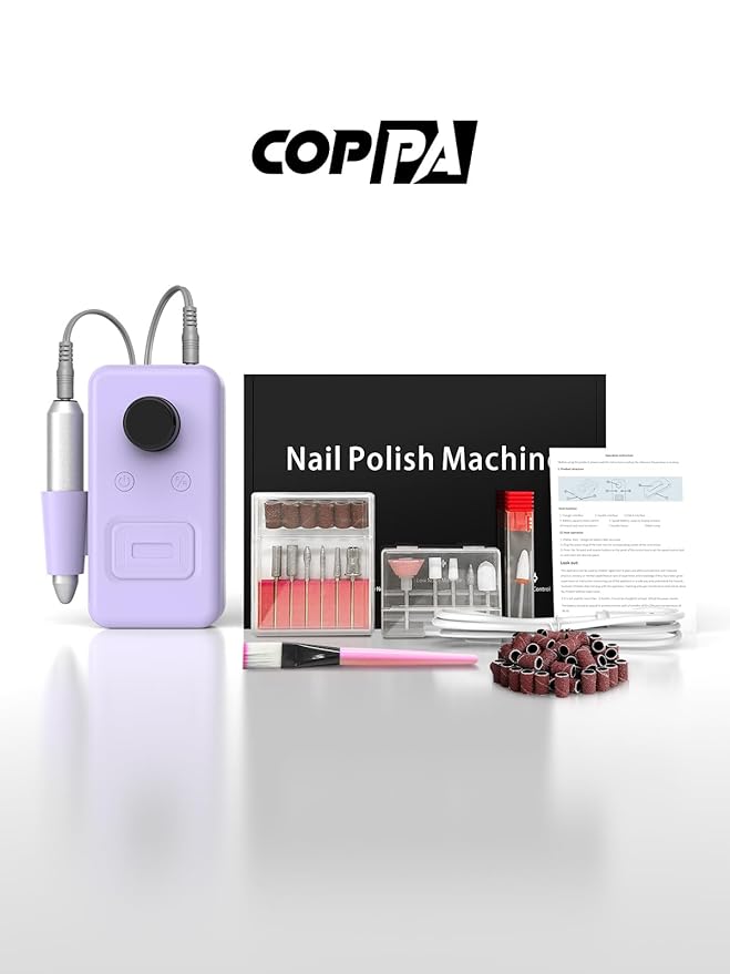 COPPA Portable Nail Drill NDK106 Electric Nail Drill Professional Kit with 12 Bits 31 Sanding Bands 45000RPM Rechargeable Nail Drills Machine for Acrylic Nails Gel Polishing Removing Home &amp Sal