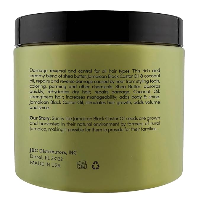 Sunny Isle Shea Coconut Intensive Repair Masque 16oz (Pack of 3) | Jamaican Black Castor Oil Infused | Deeply Conditions Repairs Hydrates Strengthens Damaged Hair | Adds Shine &amp Body