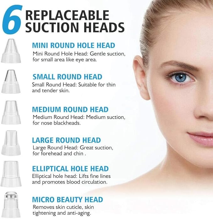 USB Rechargeable Blackhead Remover Vacuum 3-Level Suction Power Facial Pore Cleaner with 6 Probes for Effective Pore Cleansing Skin Care Tool for All Skin Types