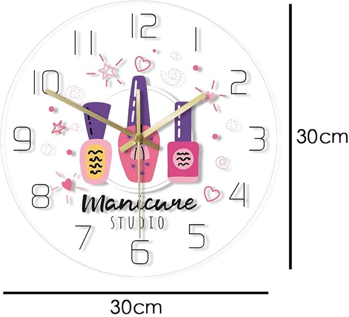 The Geeky Days Manicure Studio Nail Polish Custom Print Silent Wall Clock Personalized Nail Salon Hanging Watch Gift for Nail Technician