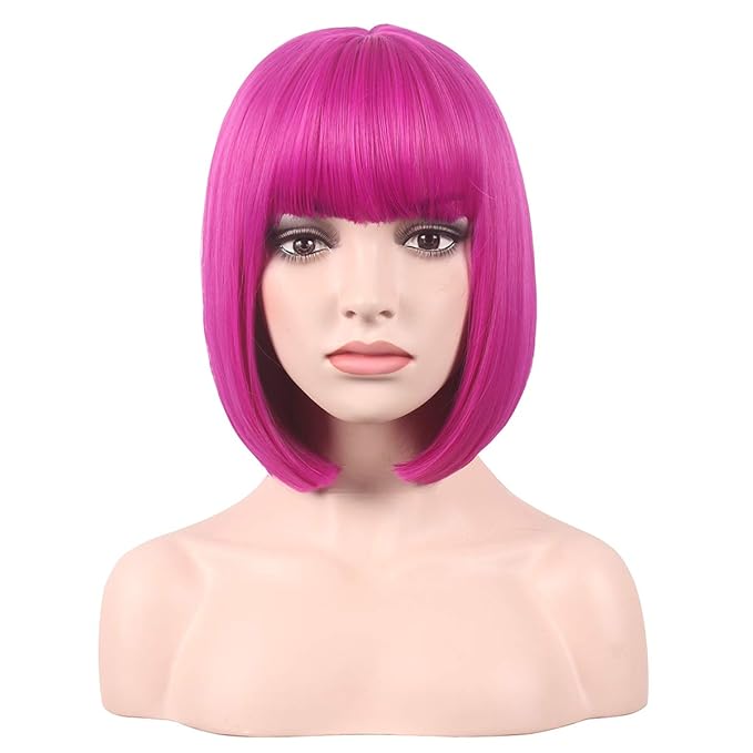 WildCos Short 12 Inches Straight Synthetic Cosplay Wig for Women (hot pink)