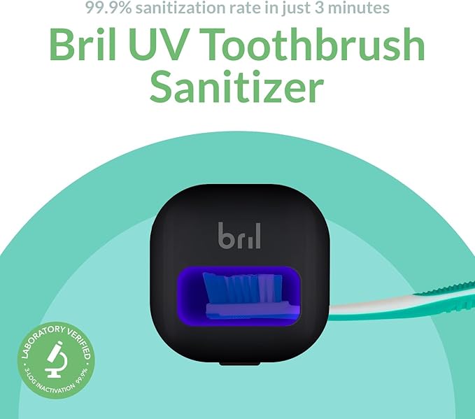 Bril UV-C Toothbrush Sanitizer and Holder Portable Cleaner Travel Cover Magnetic Holder and Rechargeable Case for Any Size Toothbrush Black