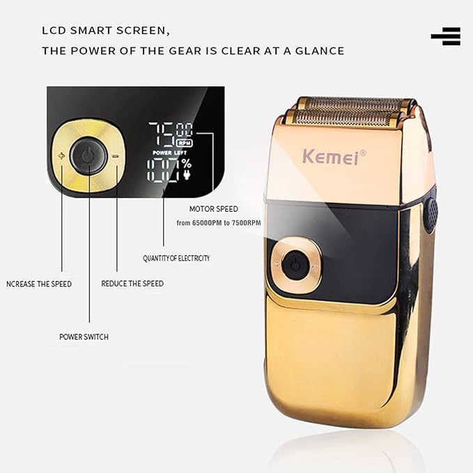 KEMEI Electric Razors for Men LCD Display Cordless Men's Razors USB Rechargeable with Pop-up Beard Trimmer Best Worldwide Travel Gift Model KM 2028 Gold