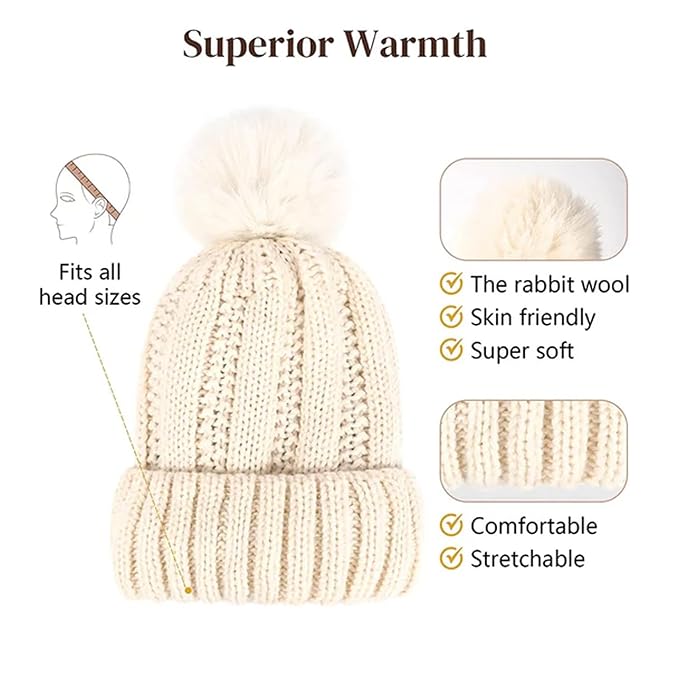 Women Winter Beanie Hat with Wig Big Wavy Curly Hair Extensions Knit ski Snow Cap Attached Party Daily Weddings Wig