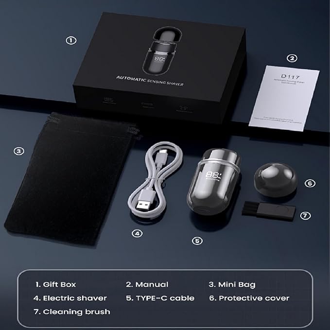Mini Portable Electric Shaver13000 RPM Powerful &amp SilentIPX7 WaterproofType-C Fast Charging Automatic Induction Travel Razor for Men/Women (Black)