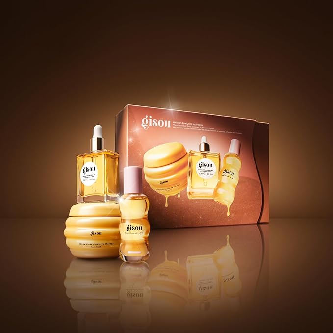 Gisou On-The-Go Honey Hair Travel Set For Instant Hydration Strength Shine &amp Frizz Control | Includes 3 Mini Hair Products