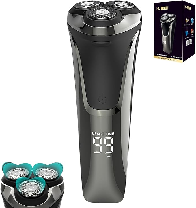 Electric Razor 4d Rotary Ipx7 Waterproof 2025 New Rechargeable Facial Electric Razor for Men Wet &amp Dry Shaving (1 Set)