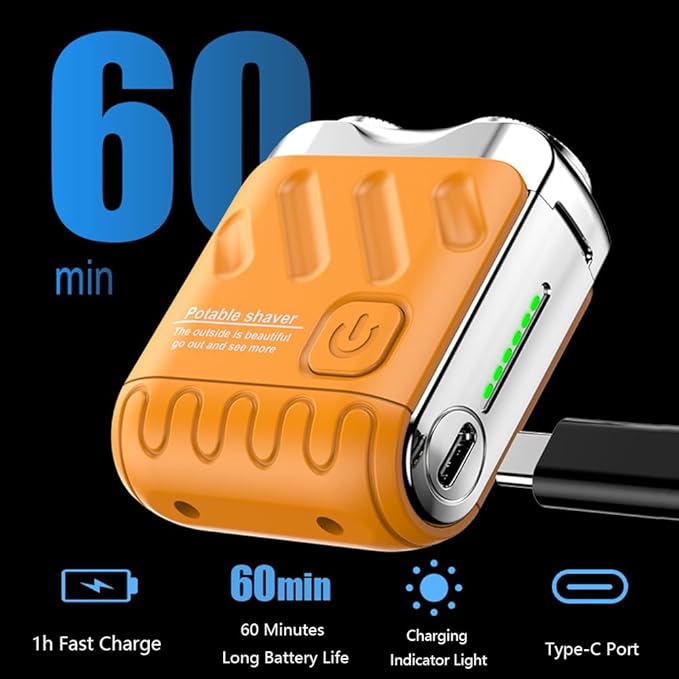 Portable Rotary Dual Ring Electric Shaver Afeitadora El?Ctrica Port?Til Rotativa De Doble Anillo USB Rechargeable Portable Mini Small Steel Cannon Rotary Dual Ring Electric Shaver (Blue)