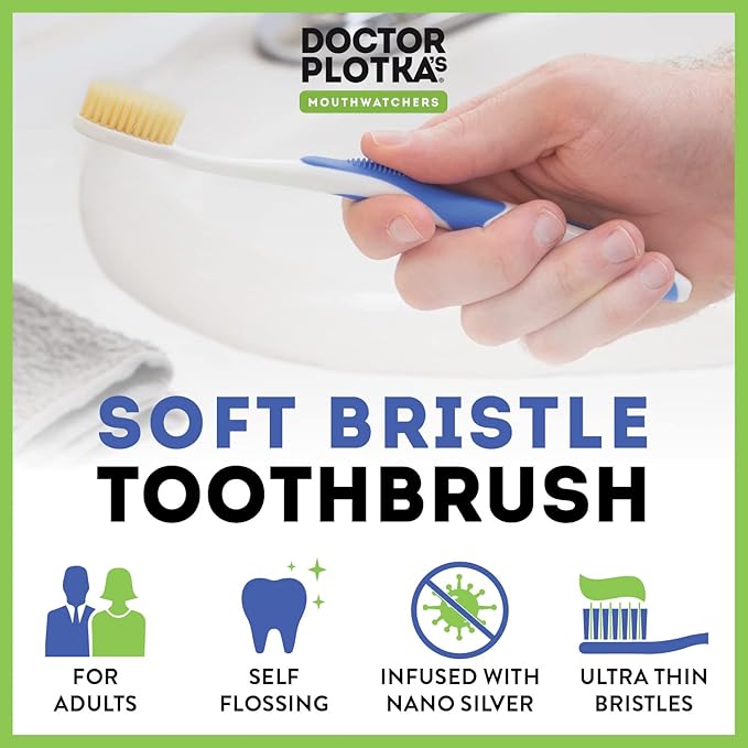 MOUTHWATCHERS Soft Flossing Toothbrushes for Adults Value 6 Pack Ultra Clean Manual Toothbrush Set for Sensitive Teeth &amp Gums by Dr. Plotka Assorted Colors
