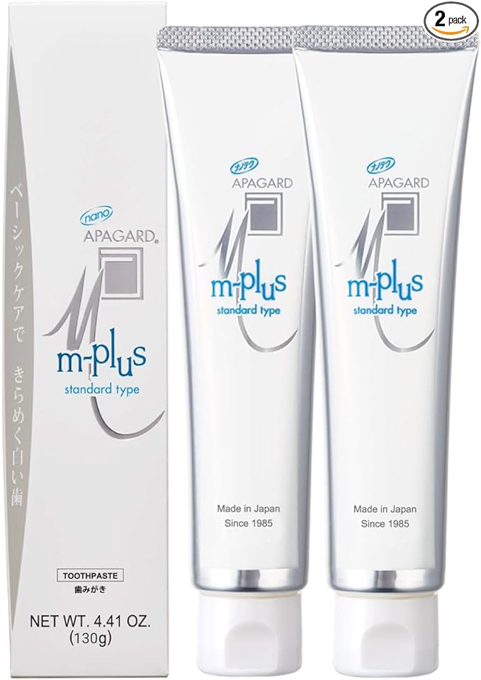 APAGARD® M-Plus Sangi's Nano-Hydroxyapatite Toothpaste for Naturally Whiter Teeth No Fluoride for Family use 125g / 4.4 oz Mild Mint Flavor Pack of 2